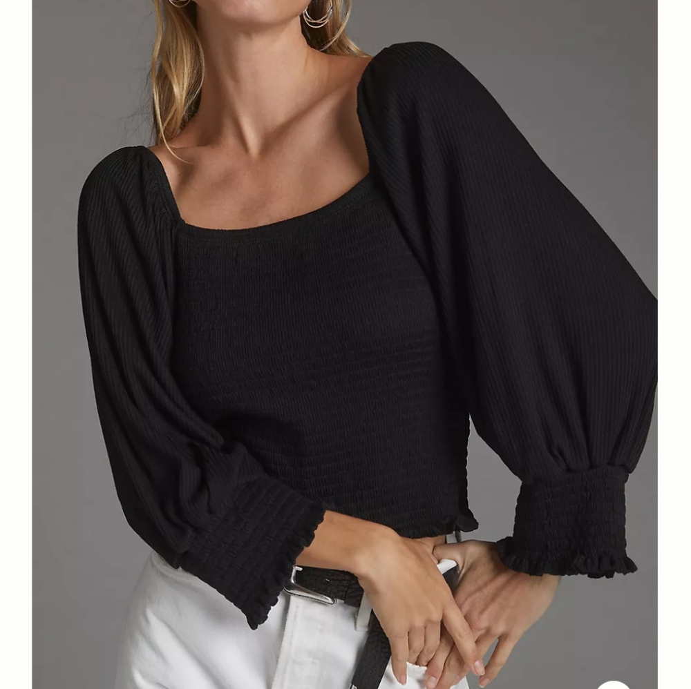 - Anthropologie Smocked Puff Sleeved Top